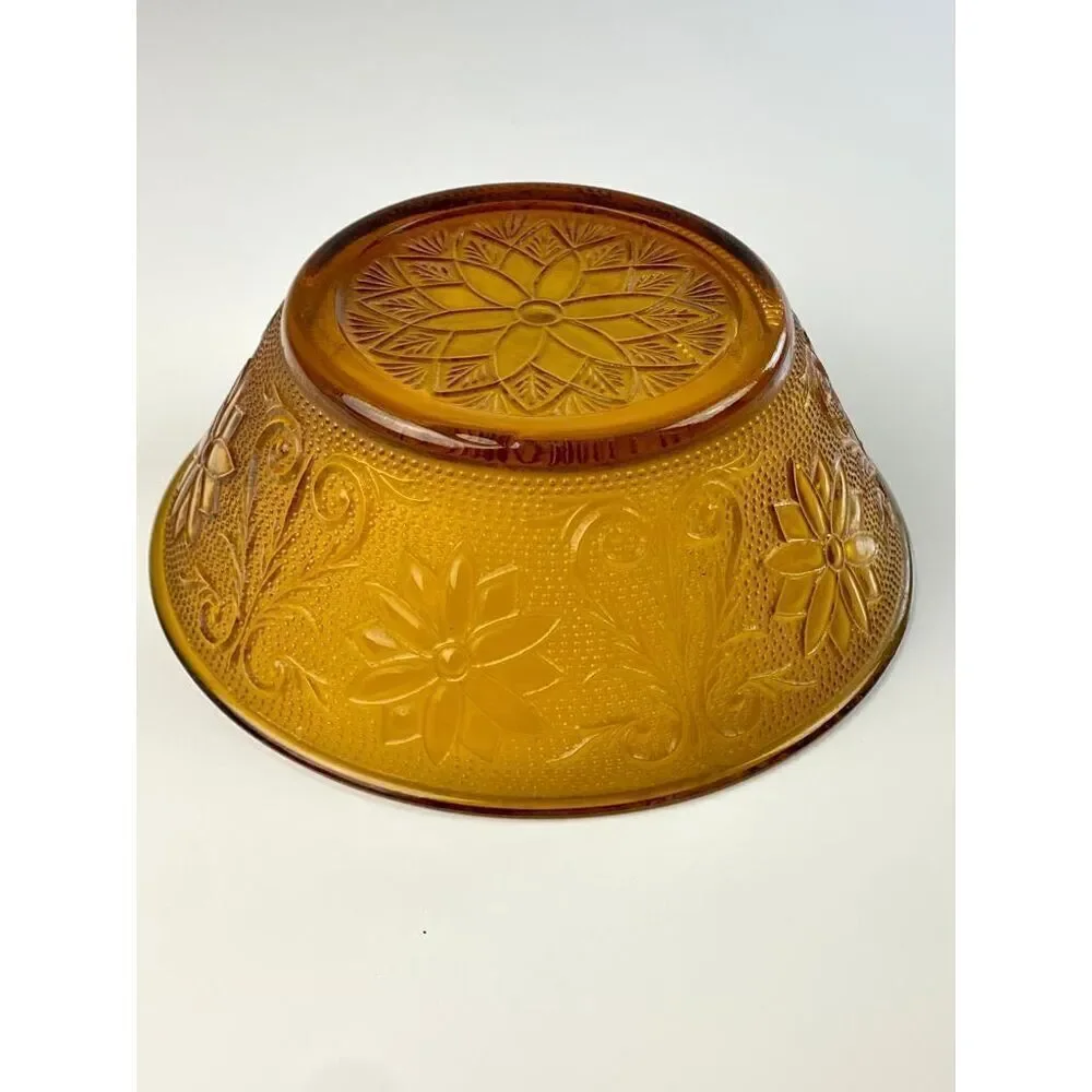 Vintage Amber Indiana Glass Depression Glass Round Serving Bowl Autumn CT0875